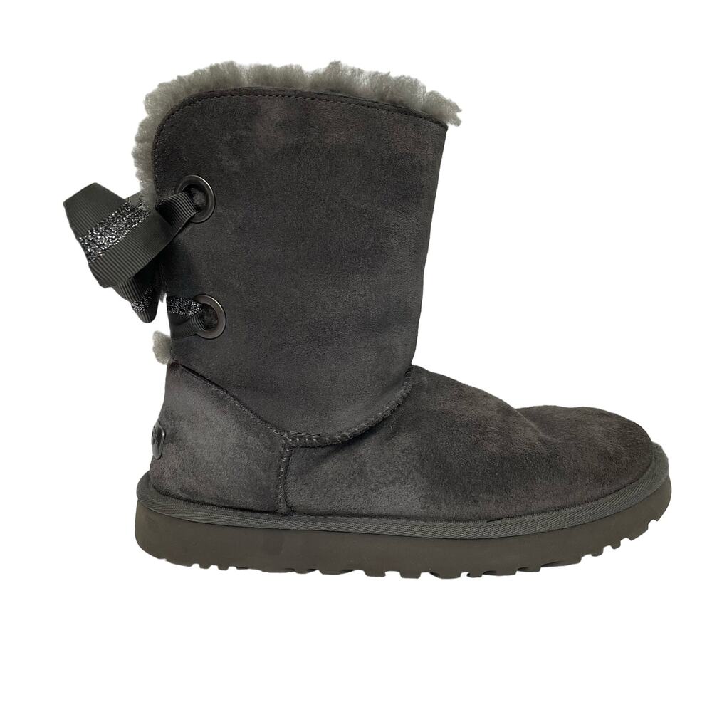 EUC - Ugg Bailey Gray Suede Shimmer Bow Boots